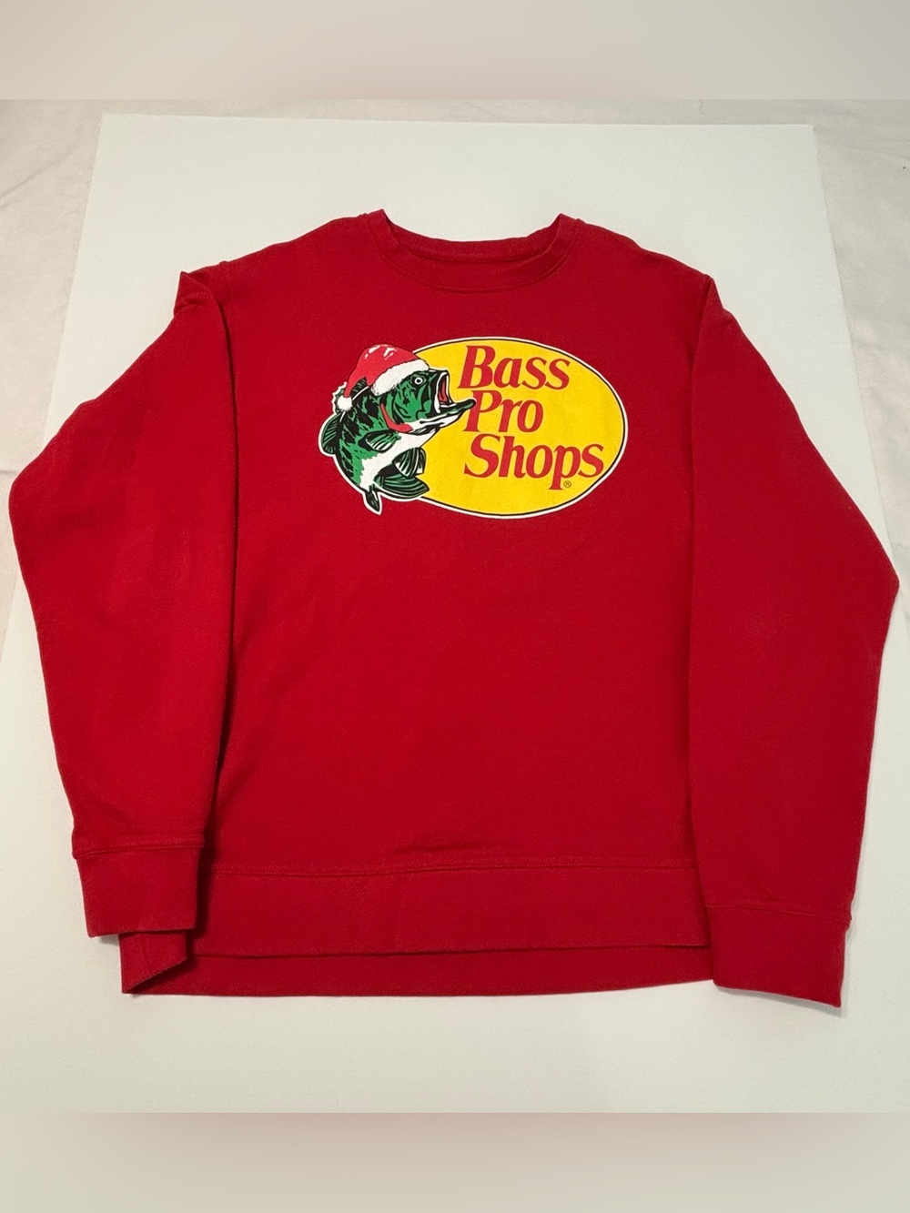 Bass Pro Shops Santa Bass Christmas Crewneck Sweatshirt Red Holiday L